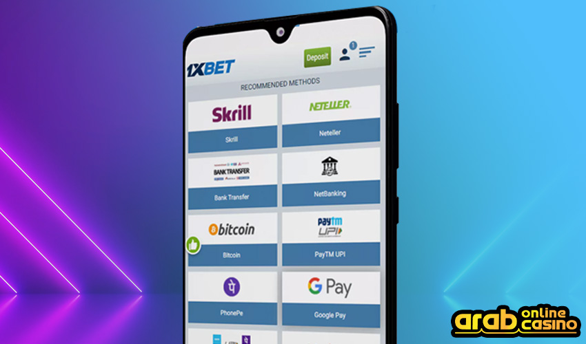 A picture of all payment methods on 1xBet 