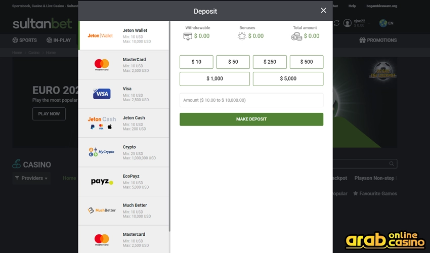 payment methods at Sultanbet Casino