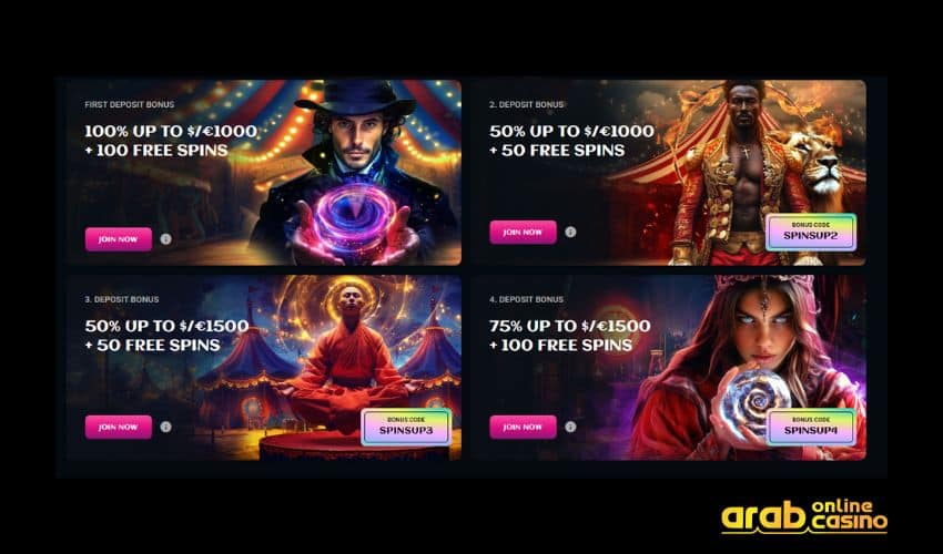 Review of Spinsup Casino Bonuses and promotions for Arab players.
