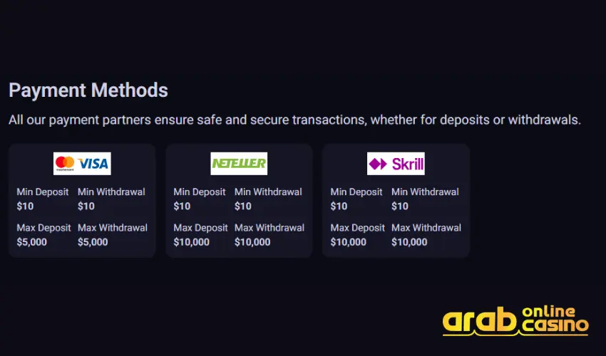 Deposit methods at Palmluck Casino